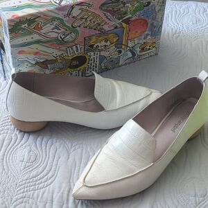 Jeffrey Campbell white flats with wood heel